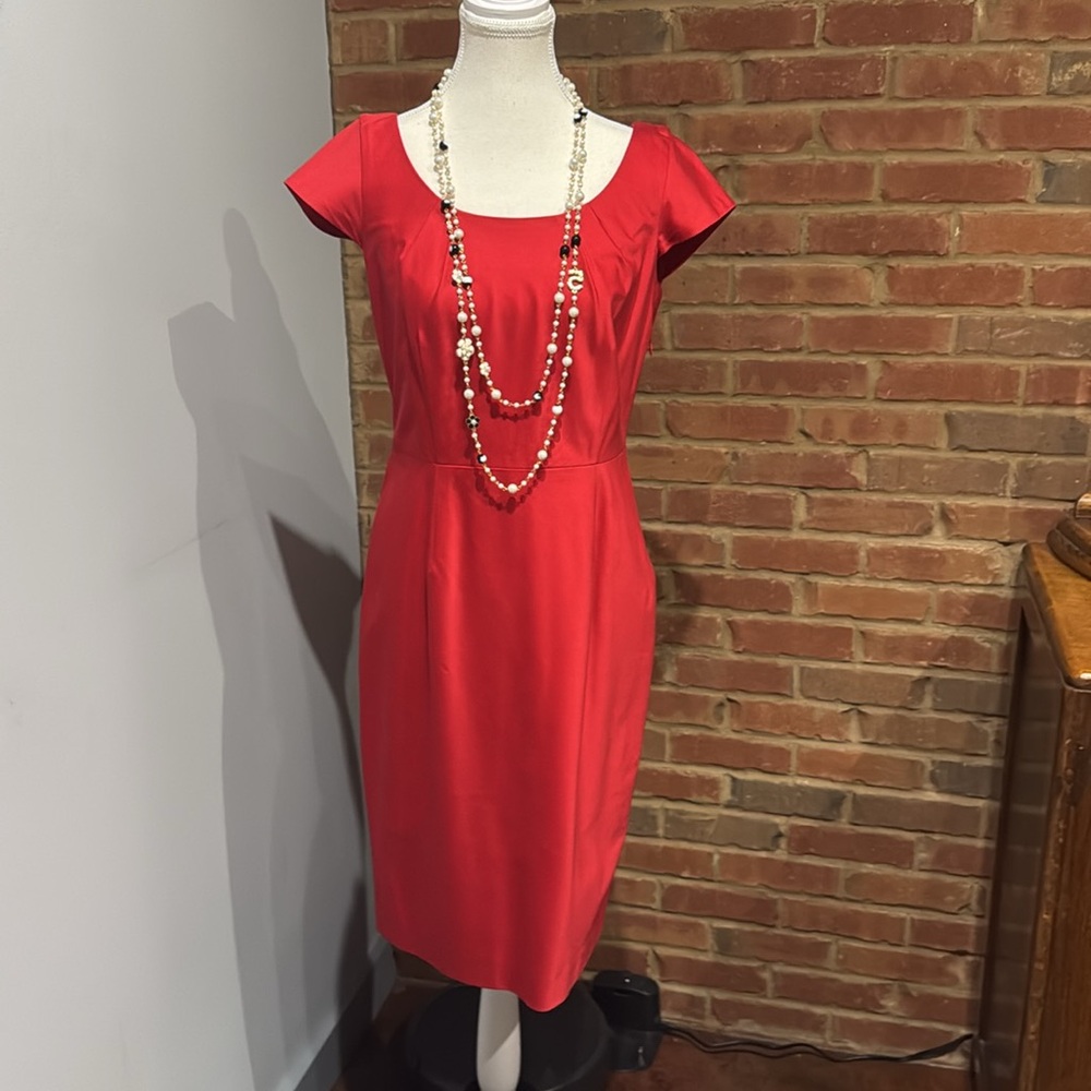 Nine West Dress Red SZ 4 Stretch Side Zipper Office, Holiday, Party